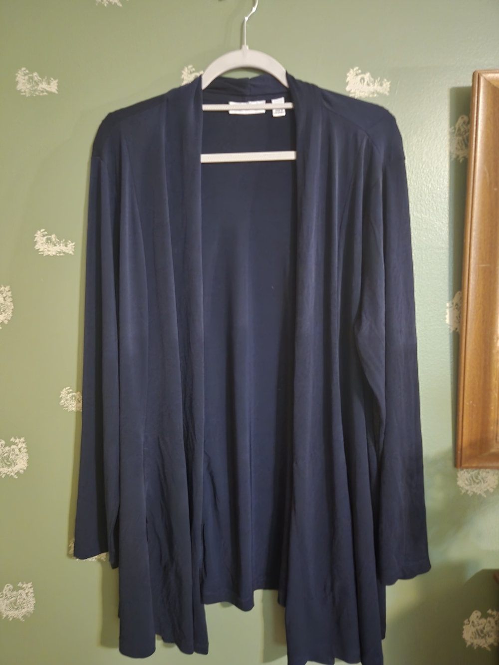 Susan Graver Navy Open-Front Draped Cardigan Jacket